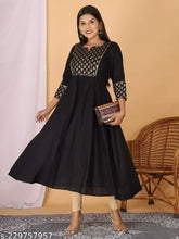 Black viscose rayon ethnic dress with three-quarter sleeves, printed combo. Women's Nayra cut kurtis (S9XL), from Safoora The Plus Size Store