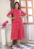 Rayon Anarkali Kurti Set, Chinkenkari print, Three-Quarter Sleeves, Women's Fashion, Indian-made