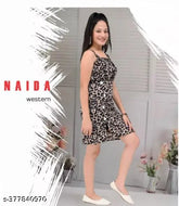 Leopard printed crepe knee-length dress with belt, perfect for every occasion. Girls' floral partywear