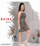 Leopard printed crepe knee-length dress with belt, perfect for every occasion. Girls' floral partywear
