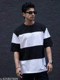 Colorblocked cotton long-sleeved men's white t-shirt from India