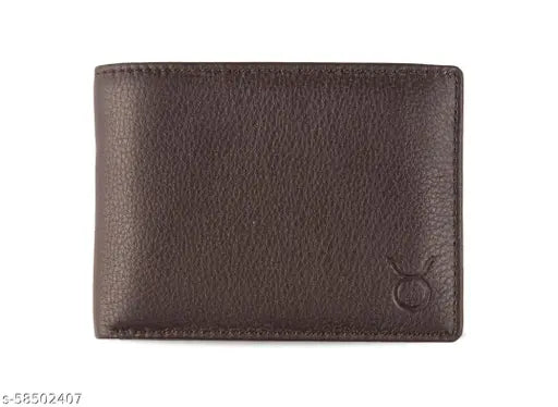Brown leather men's RFID-protected bi-fold wallet, large size with 6 card slots, coin pocket, & gift packaging