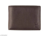 Brown leather men's RFID-protected bi-fold wallet, large size with 6 card slots, coin pocket, & gift packaging