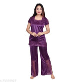 Satin Shri Ji women's night suit, solid color pyjama set for sleepwear and inner wear, India origin