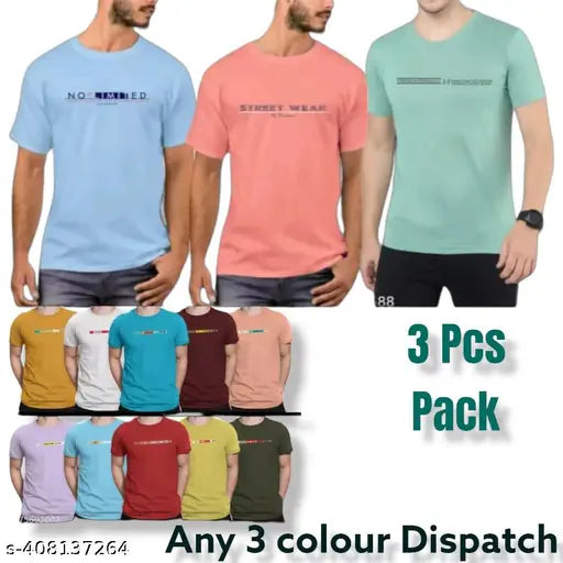 Cotton round neck men's t-shirts, solid color variety from India (S, M, L, XL, XXL) in pack of 3
