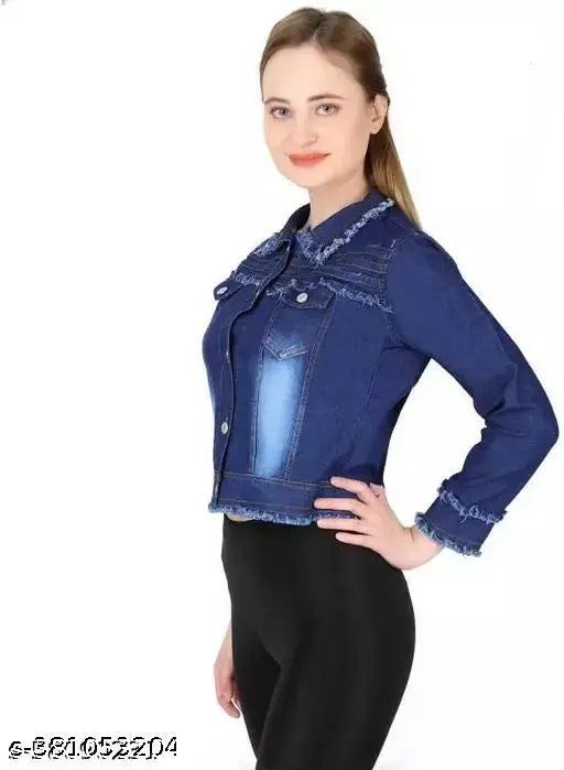 Dark Blue Denim Women's Jacket, long sleeves, premium quality, size S & M