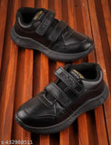 Black EVA sole walking shoes for kids (4-12 years), lace-up design, ideal for running