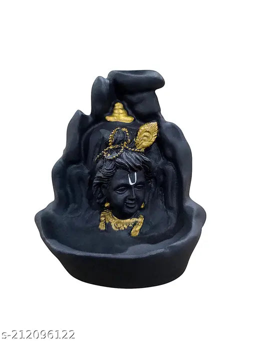 Polyresin Krishna incense holder, decorative backflow fountain like waterfall with 10 cones, Indian handcrafted showpiece