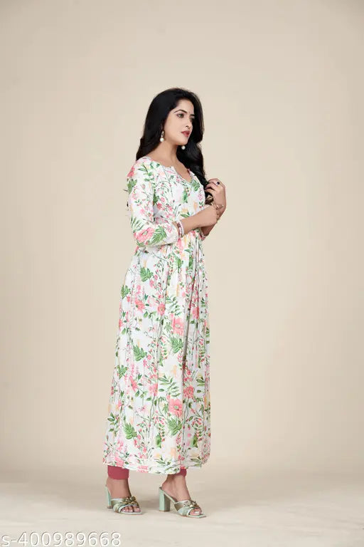 Pure cotton, naira cut, gota lace summer kurti in three-quarter sleeves, printed combo. XS to 10XL sizes available
