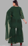 Green Georgette Kurti Sharara Set with Sequin Embroidery - Indian ethnic wear for weddings and parties, suitable for all seasons. Sizes: S, M, L, XL, XXL