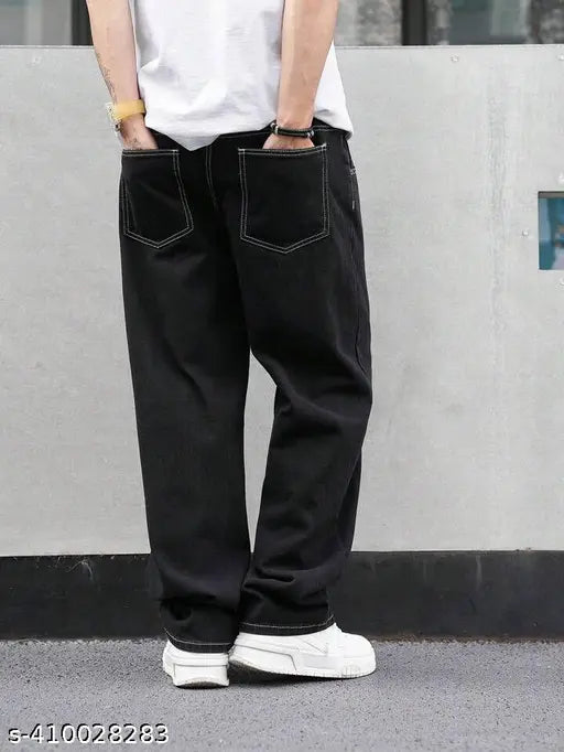 Premium men's baggy black cotton pants, solid net, 1 quantity, waist size 26-30 inches, length size 36-37 inches, Indian origin