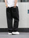 Premium men's baggy black cotton pants, solid net, 1 quantity, waist size 26-30 inches, length size 36-37 inches, Indian origin