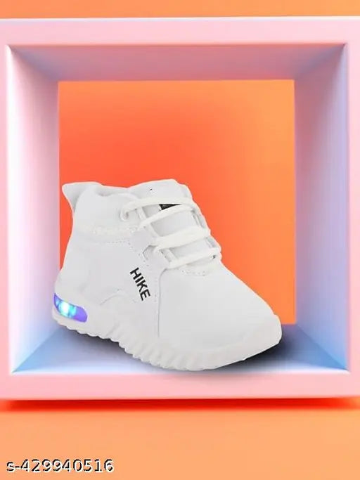 Redburg kids LED light shoes (white) - canvas, Eva sole, lace-up fastening, embellished net design for casual wear (9 months to 5 years), India origin