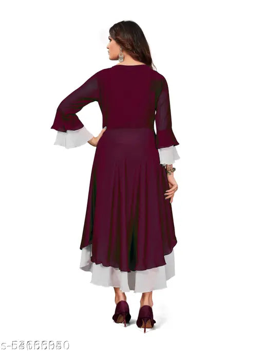 Diya Attractive Faux Georgette Women's Kurti, solid-colored three-quarter sleeve outfit from India