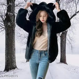 Black wool hooded coat, solid pattern, men's sizes M, L, XL from India