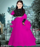 Velvet lehenga choli set with net dupatta, embellished Indian traditional wear for girls aged 5-12 years, originating from India