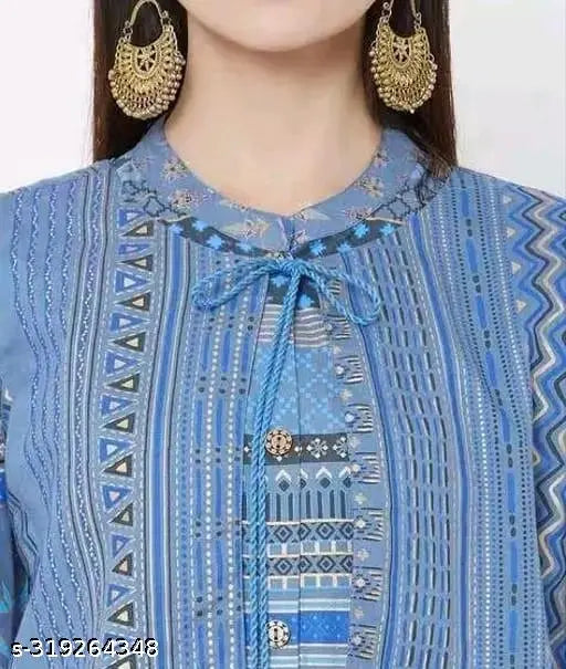 Stylish aqua blue plus size long kurta with jacket, three-quarter sleeves, printed cotton, multiple sizes available from M to 7XL