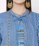 Stylish aqua blue plus size long kurta with jacket, three-quarter sleeves, printed cotton, multiple sizes available from M to 7XL