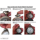 White round dial antique pocket watch keychain with spider face design, features precise quartz movement and retro case. Perfect accessory for formal or casual dressing