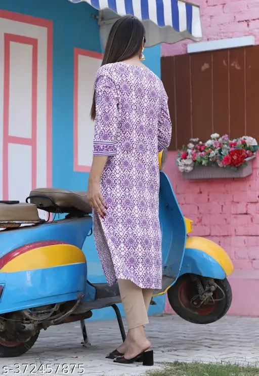 Rayon printed kurti by MAMTA TEXTILES, three-quarter sleeve, Indian designer clothing with border pattern