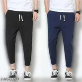 Stretchable solid cotton lycra track pants for men, regular fit with side D pockets, ideal for gym, running, yoga, casual wear & lounge wear - pack of 2 in 3 colors (India origin)