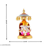 Marble & gold-plated Ganesh statue with chatri showpiece stand - divine decor for cars, offices, or homes. Premium materials, exquisite detailing
