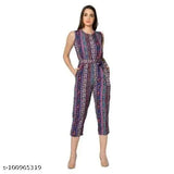 Printed crepe sleeveless jumpsuit for women, trendy style from Alif Enterprises. Made in India