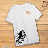 Cotton religious print T-shirt featuring Lord Rama & Hanuman design, size S-XXL for men, expressing spiritual connection & devotion