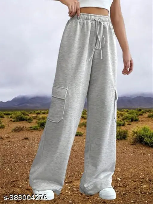 Grey women's cotton-blend trousers with 6 pockets, solid pattern for daily wear from APRIX brand