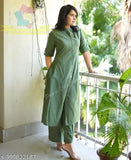 Women's cotton kurta palazzo set, solid net, pack of 2, three-quarter sleeves