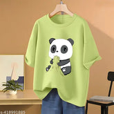 Cotton oversized t-shirt with printed panda design, loose fit for women, comfy and stylish, under 199 by Skyct Store, made in India
