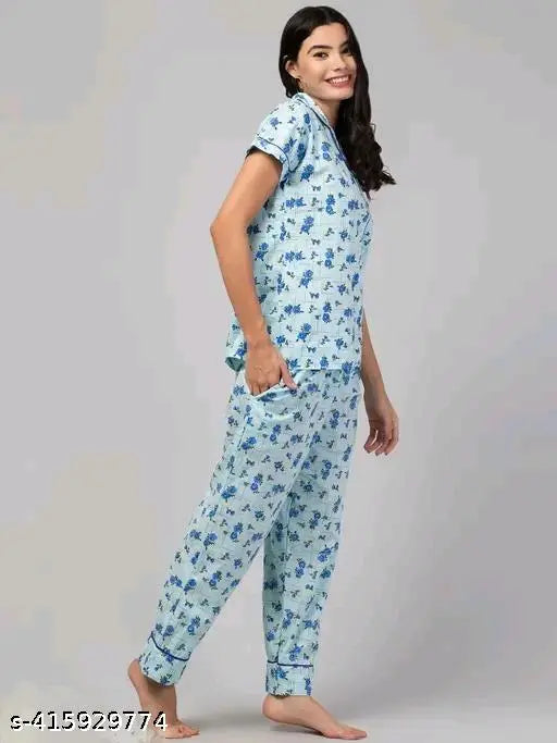 Cotton printed nightsuit for women, comfortable and stylish summer nighty with loose fit and breathable fabric, India origin