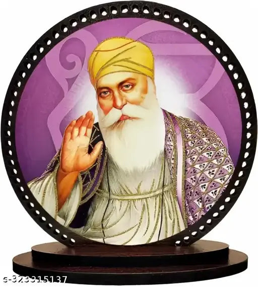 Multicolor wooden Guru Nanak Dev Ji figurine, decorative car dashboard showpiece - 8cm, perfect for gifting and car interior