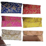 Handcrafted embroidered net clutch bags for bridal casual parties (pack of 6), traditional meets modern design, unique with 2 compartments & zip closure
