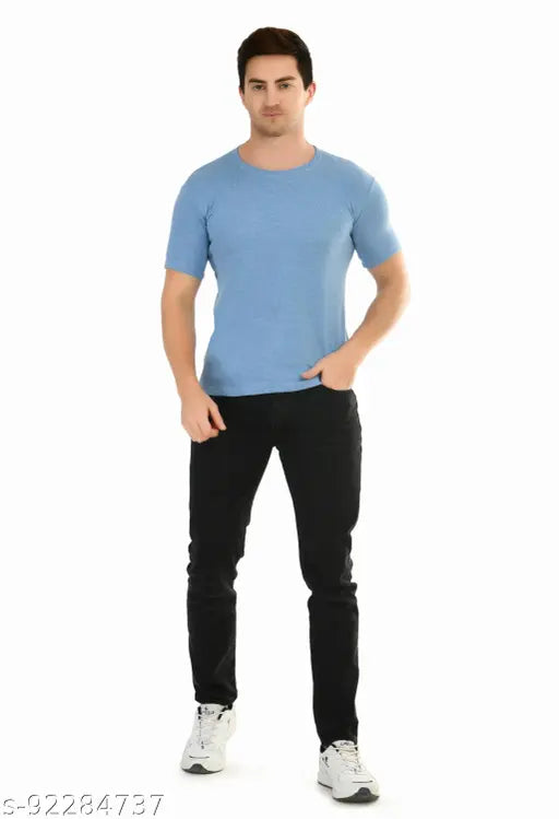 Mens cotton half sleeve round neck T-shirt, solid color, short sleeves, S, M, L sizes from India