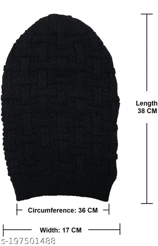 Woolen slouchy beanie cap, premium quality, soft, comfortable, keeps warm in cold temperatures - embroidered pattern, suitable for outdoor activities and tracking, fleece lining inside, country of origin: India