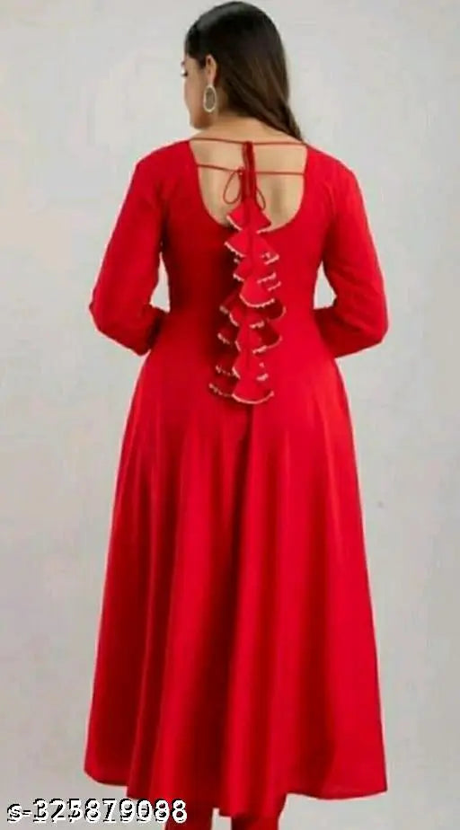 Red rayon Anarkali duptta set, single-tone with tie & dye pattern, perfect for women's wardrobe