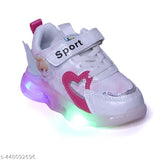 Synthetic LED embellished kids shoes, EVA sole, lace-up net style, sizes: 9-12M, 12-15M, 15-18M, etc., up to 5 years