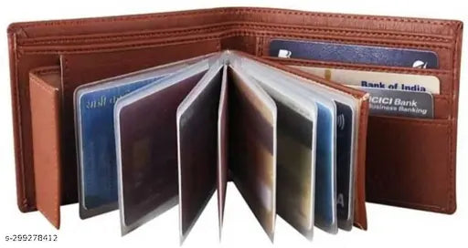 Brown faux leather men's wallet, 2 compartments, free size, made in India