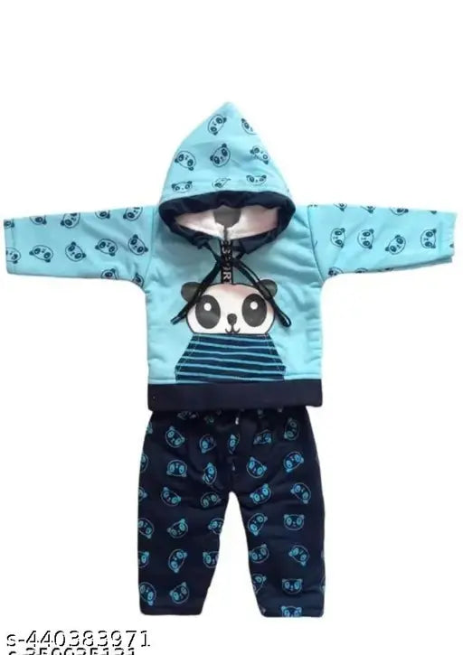 Stylish cotton winter jacket pajama set for babies, printed design in multiple sizes (0-1yrs), India origin