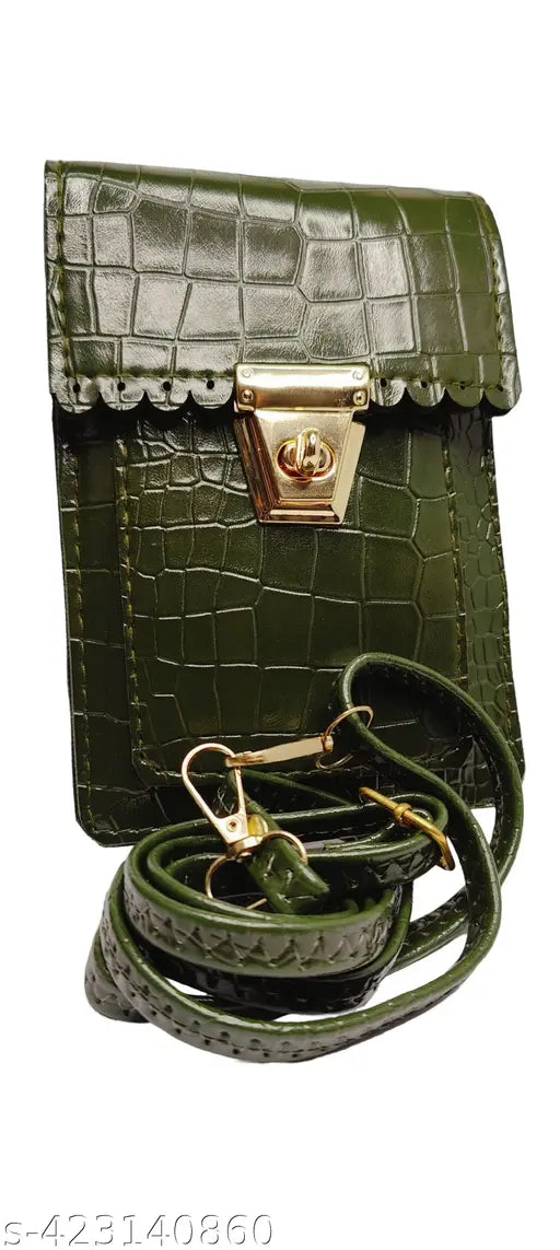 Sleek PU sling bag, textured net design, 3 compartments. Elite trendy mobile bag, free size (L8xW5xH1in), made in India