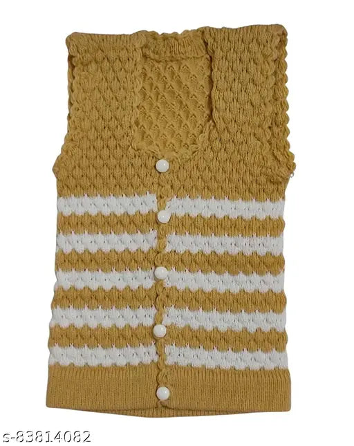 Multicolor striped wool sleeveless sweater pack-2 for 1-2 year baby boys & girls, premium knitted inner wear for winter