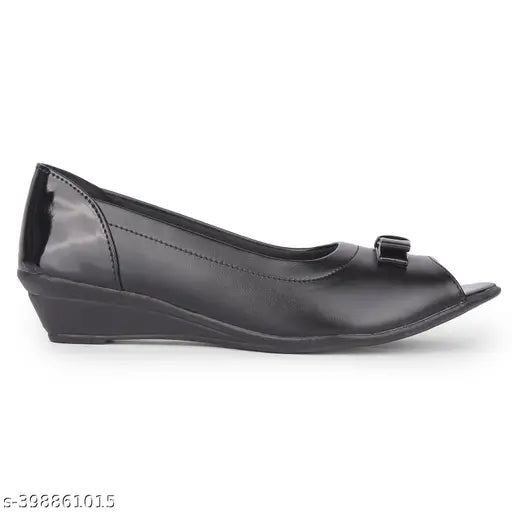 Black synthetic bellies for women: stylish, comfortable ballet flats with soft bottom and solid wedge heel