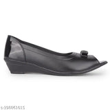 Black synthetic bellies for women: stylish, comfortable ballet flats with soft bottom and solid wedge heel