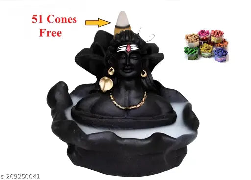 Resin Kamal Adiyogi backflow incense holder with 51 cones, handcrafted by skilled artisans. Perfect for yoga, meditation, home decor, or gifting