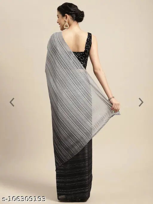Weightless pedding saree in Georgette fabric with striped sequined blouse, free size, India origin