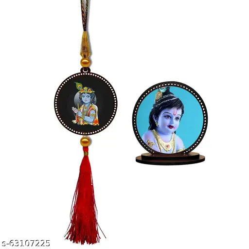 Premium Krishna car hanging idol & Kanha Makhanchor dashboard showpiece (Indian origin), spiritual and stylish car accessory for a divine touch