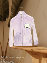 Lavender wool kids hoddie with long sleeves and embroidered net pattern, imported from India (size: 4-5 years)