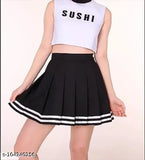 Cotton Caracola pleated mini skirt for women and girls, solid color, above-knee length