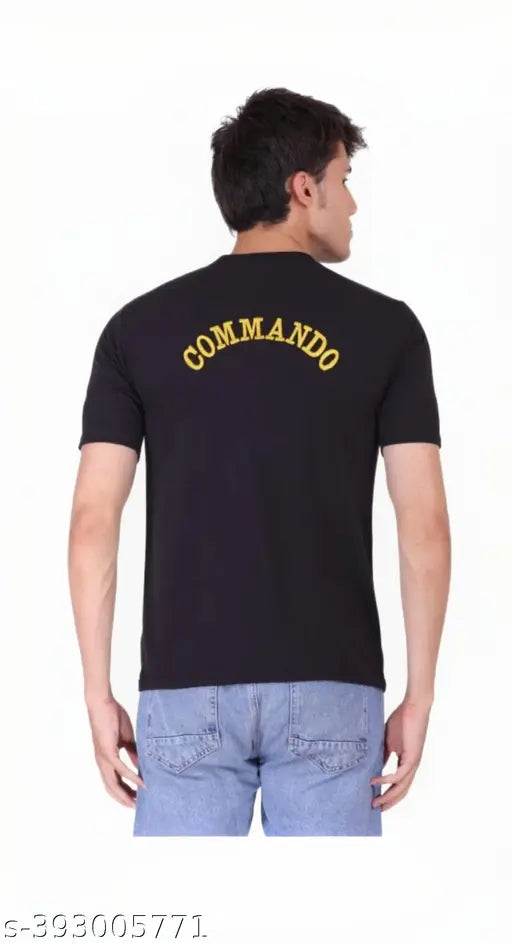 Army Yellow Half Commando Print Cotton Blend T-shirt for men, solid design on display